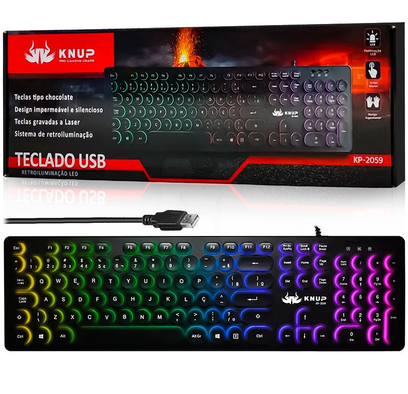 Teclado Gamer Usb com Led RGB e Teclas Redondas Knup - KP-2059