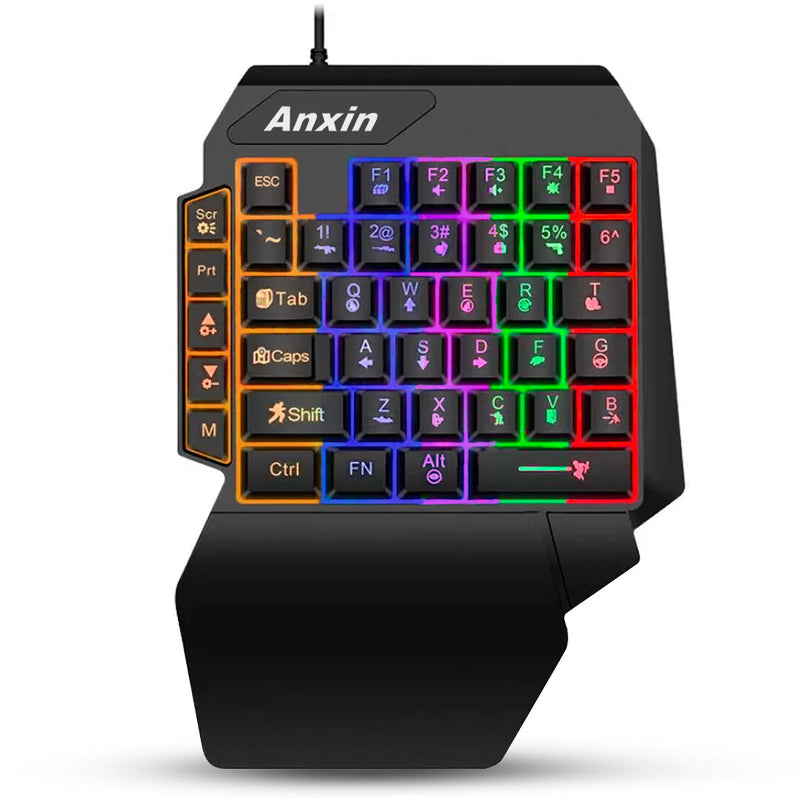 Teclado Gamer Usb Single Hand com Led RGB C/ Apoio para pulso - K10